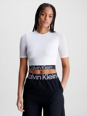 White Calvin Klein Cropped Gym Women T-Shirt | XRBE-91437