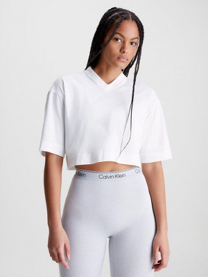 White Calvin Klein Cropped Gym Women T-Shirt | DSXU-39280