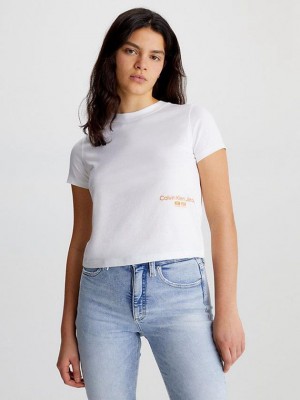 White Calvin Klein Cropped Logo Women T-Shirt | OLXY-12605