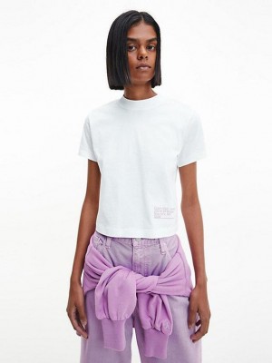 White Calvin Klein Cropped Organic Cotton Women T-Shirt | YISP-87921