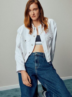 White Calvin Klein Cropped Oversized Denim - Pride Women Jacket | OLBW-25368