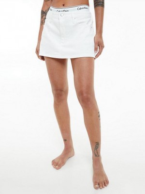 White Calvin Klein Denim Micro Mini Women Skirt | TOWY-43952