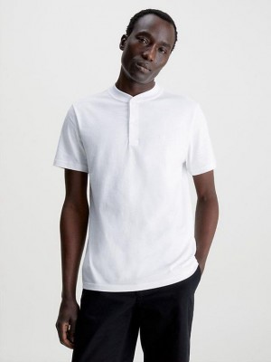 White Calvin Klein Henley Men T-Shirt | BLPR-08932