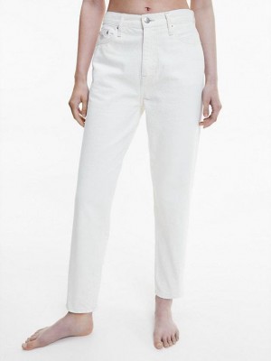 White Calvin Klein High Rise Mom Women Jeans | KRZQ-08641