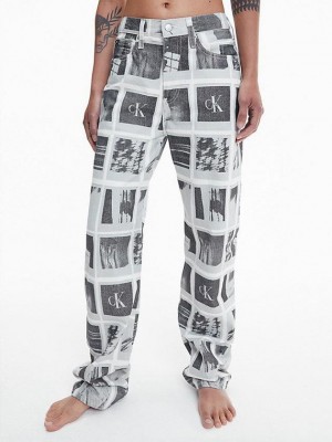 White Calvin Klein High Rise Straight Printed Women Jeans | TQJB-95108
