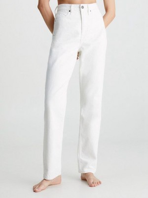 White Calvin Klein High Rise Straight Women Jeans | BFUK-12649