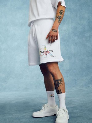 White Calvin Klein Jogger - Pride Men Shorts | VDZQ-42308