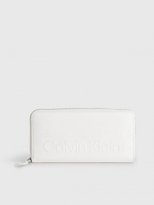 White Calvin Klein Large Recycled Zip Around Women Wallet | FQOE-09281