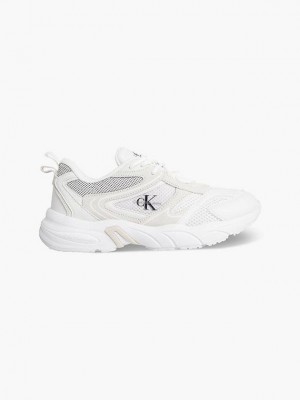 White Calvin Klein Leather And Recycled Mesh Women Sneakers | SYDP-26713