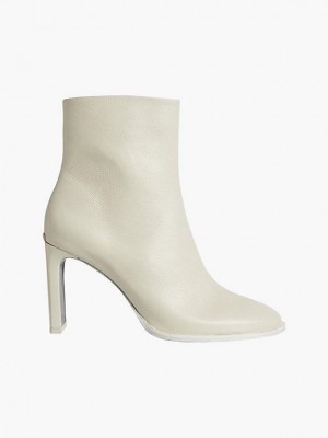 White Calvin Klein Leather Heeled Ankle Women Boots | YHJG-17340