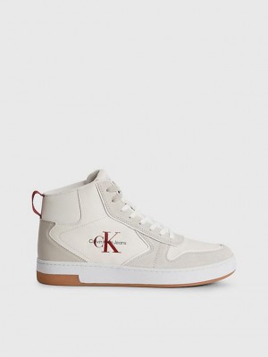 White Calvin Klein Leather High-Top Men Sneakers | ROXL-57064