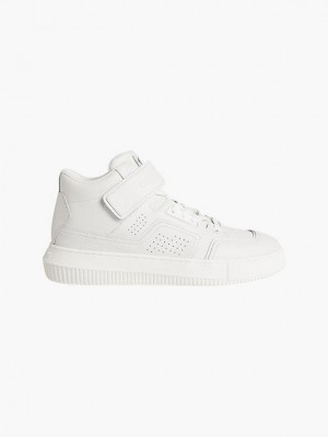 White Calvin Klein Leather High-Top Men Sneakers | GQSF-54186