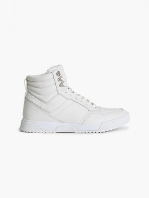 White Calvin Klein Leather High-Top Women Sneakers | AJVB-82469