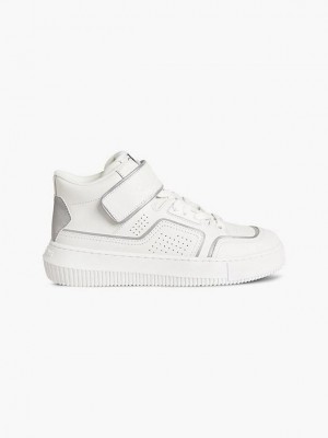 White Calvin Klein Leather High-Top Women Sneakers | GWZR-61074