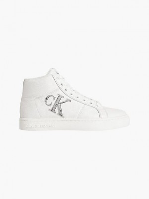 White Calvin Klein Leather High-Top Women Sneakers | JELQ-83176