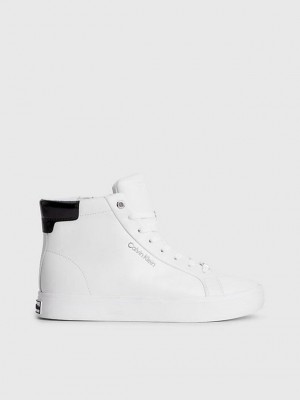 White Calvin Klein Leather High-Top Women Sneakers | RVGM-82639
