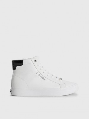 White Calvin Klein Leather High-Top Women Sneakers | BYHV-72391