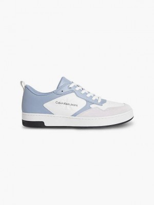 White Calvin Klein Leather Logo Men Sneakers | IDEG-63594