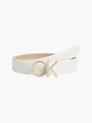 White Calvin Klein Leather Logo Women Belt | WCQZ-43196
