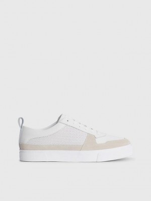 White Calvin Klein Leather Men Sneakers | WVCN-81925