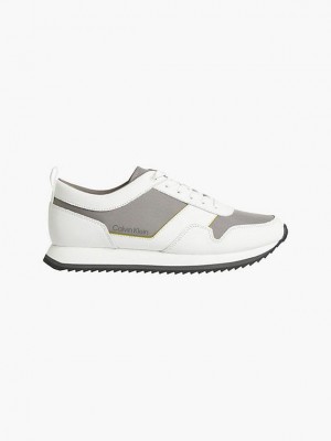 White Calvin Klein Leather Men Sneakers | ENFK-51734