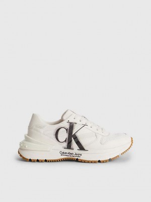 White Calvin Klein Leather Men Sneakers | BUHM-67539