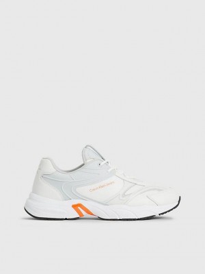 White Calvin Klein Leather Men Sneakers | TFQW-34106