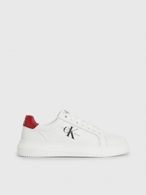 White Calvin Klein Leather Men Sneakers | OAQD-98617