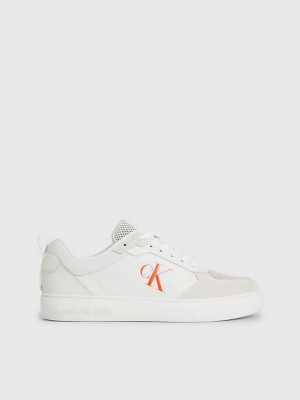 White Calvin Klein Leather Men Sneakers | KEWX-19058