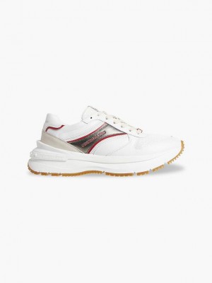 White Calvin Klein Leather Men Sneakers | EHOY-32197