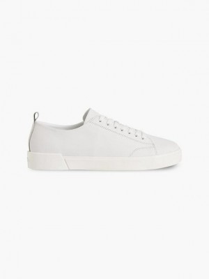 White Calvin Klein Leather Men Sneakers | VEBP-34758