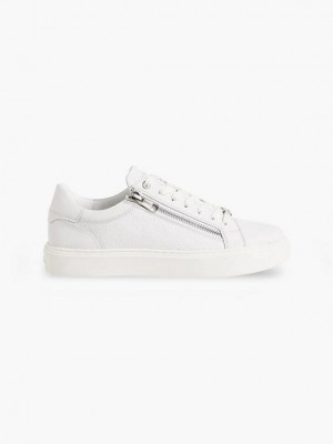 White Calvin Klein Leather Men Sneakers | LBTE-91028