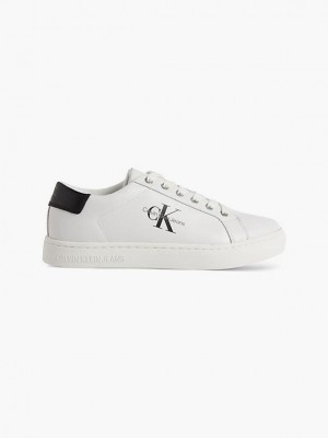White Calvin Klein Leather Men Sneakers | JSOD-65480