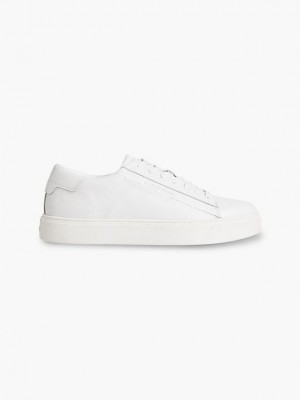 White Calvin Klein Leather Men Sneakers | TQOP-61943
