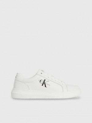 White Calvin Klein Leather Men Sneakers | DAWL-69280