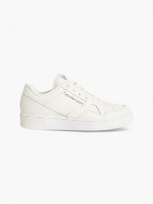White Calvin Klein Leather Men Sneakers | EOXT-42918