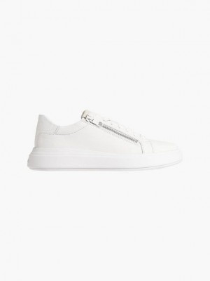 White Calvin Klein Leather Men Sneakers | RBHZ-64952