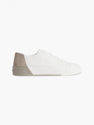 White Calvin Klein Leather Men Sneakers | VCYJ-12897