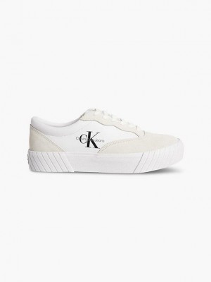 White Calvin Klein Leather Men Sneakers | CIRE-72495