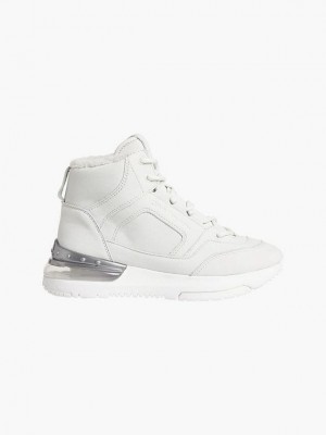 White Calvin Klein Leather Platform High-Top Women Sneakers | PQSL-07231