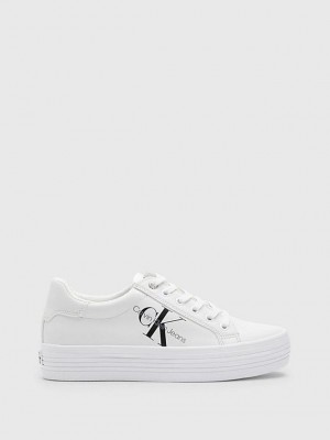 White Calvin Klein Leather Platform Women Sneakers | CZMA-60193