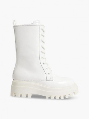 White Calvin Klein Leather Platform Women Boots | ELZP-24659