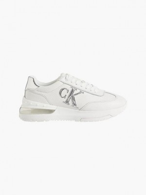 White Calvin Klein Leather Platform Women Sneakers | OYWJ-34065