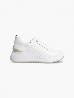 White Calvin Klein Leather Wedge Women Sneakers | KMDA-54276