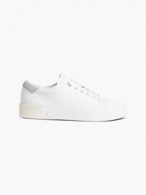 White Calvin Klein Leather Women Sneakers | KEQJ-45716