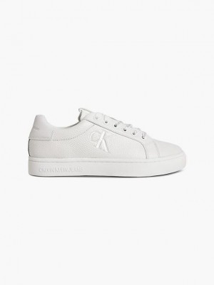 White Calvin Klein Leather Women Sneakers | WIDS-59410