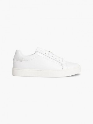 White Calvin Klein Leather Women Sneakers | QUNK-41708