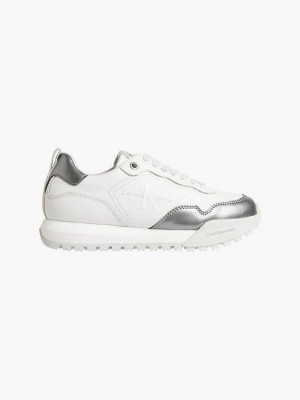 White Calvin Klein Leather Women Sneakers | CVUK-89250