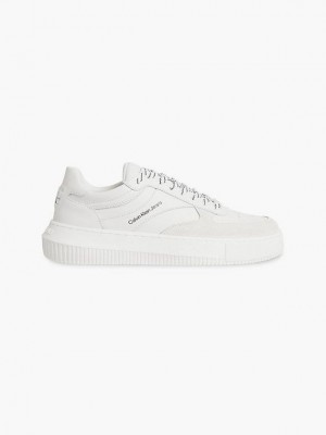 White Calvin Klein Leather Women Sneakers | TSYQ-58423