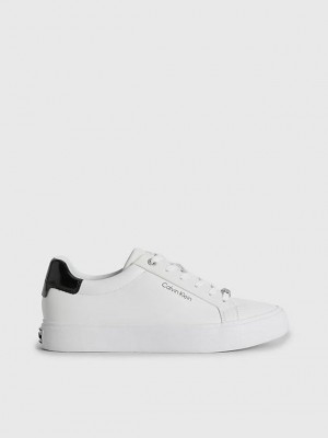 White Calvin Klein Leather Women Sneakers | DLVI-56213